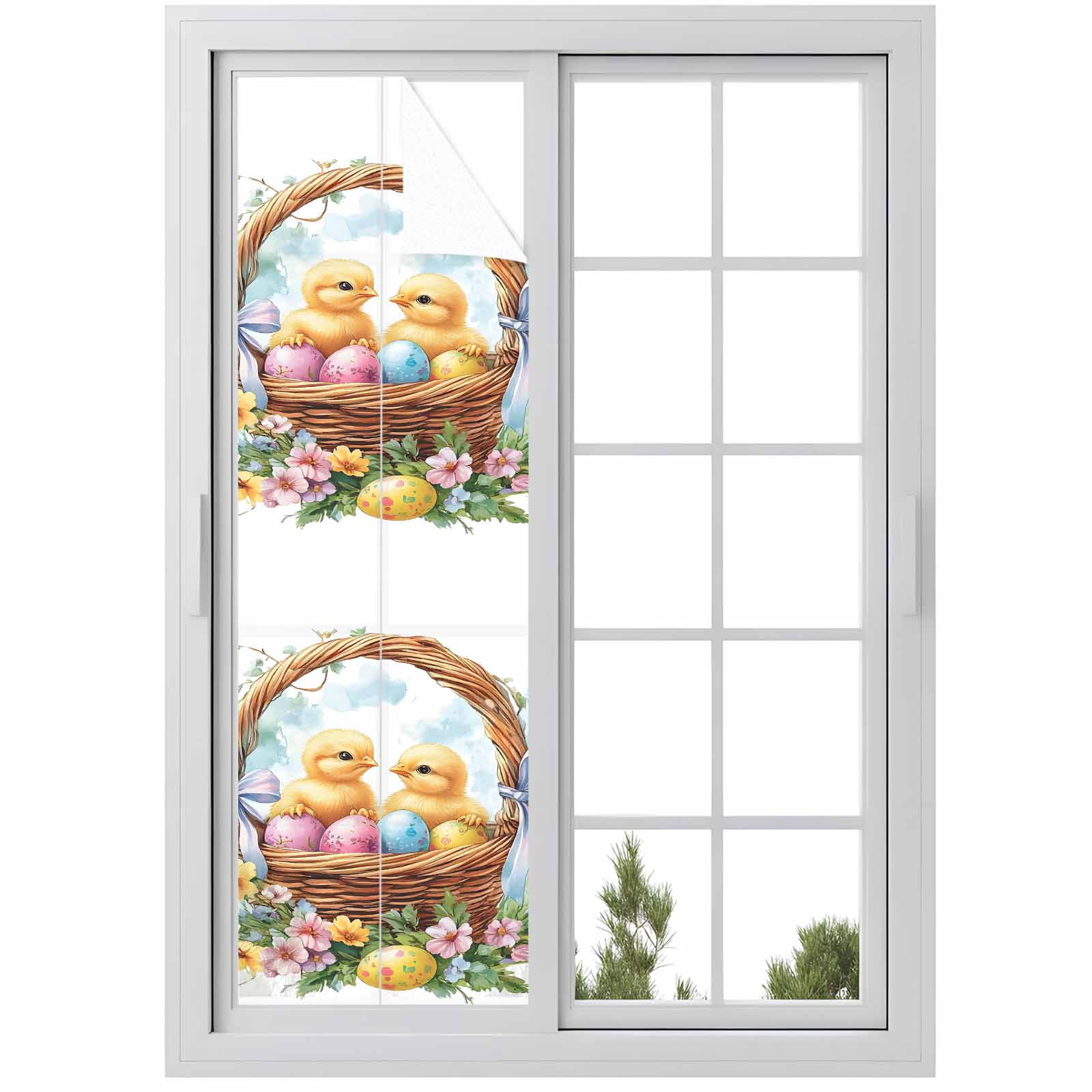 Easter Chicken Window Privacy Film, Spring Egg Cartoon Style Frosted ...