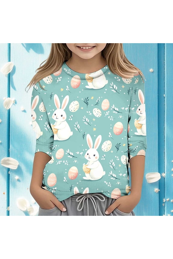 Easter Children's Seve Quarter Sleeve Printed T Shirt Top Comfortable Casual Shirt 3-4 Years Girls Easter Shirts 3-4 Years