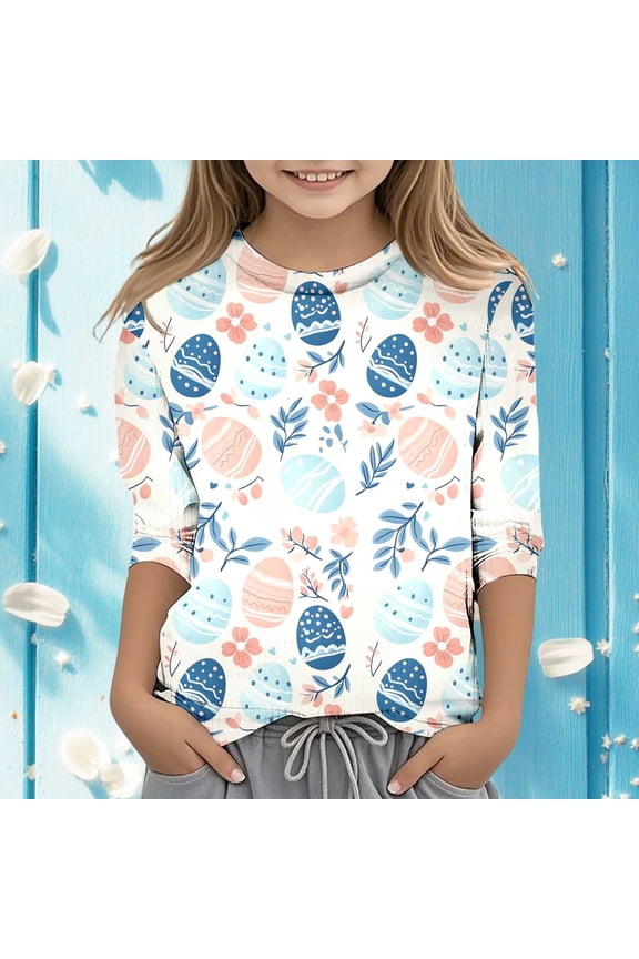 Easter Children's Seve Quarter Sleeve Printed T Shirt Top Comfortable Casual Shirt 3-4 Years Kids Easter Shirts 3-4 Years