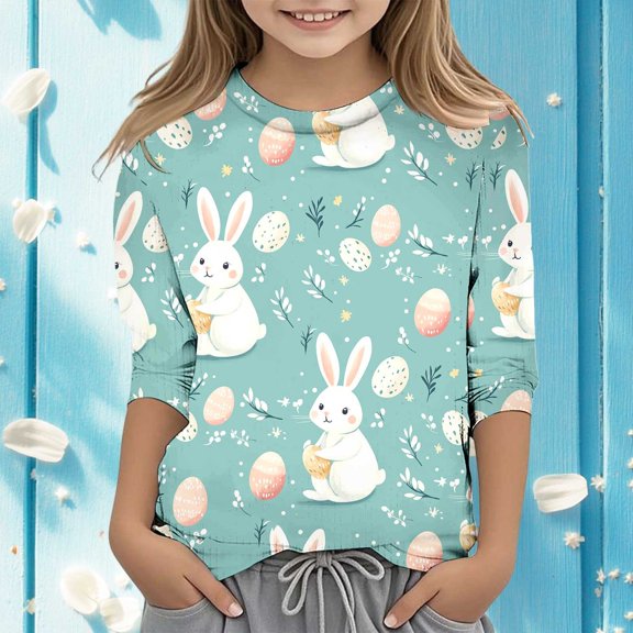 Easter Children's Seve Quarter Sleeve Printed T Shirt Top Comfortable Casual Shirt Toddler Girl Easter Outfit Size 8-9 Years