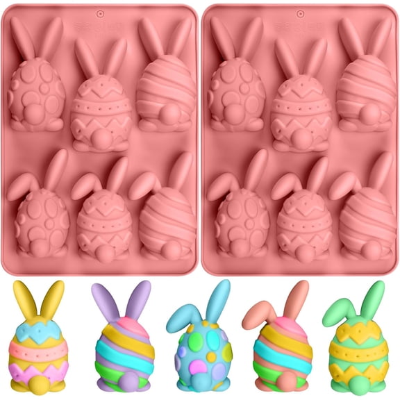 Easter Chocolate Molds - Egg Bunny Shaped Silicone Candy Molds (12 Cavities), Easter Egg Mold Baking Pan for Gummies Jelly Making Cupcake Toppers Decor