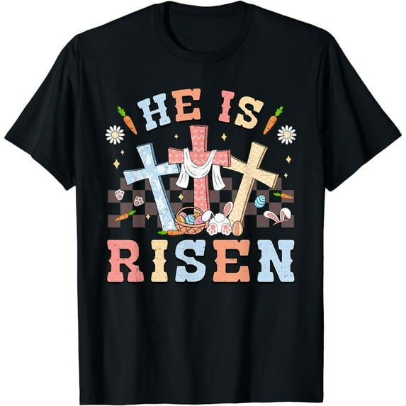 Easter Christian Cross He Is Risen Easter Day Religious T-Shirt