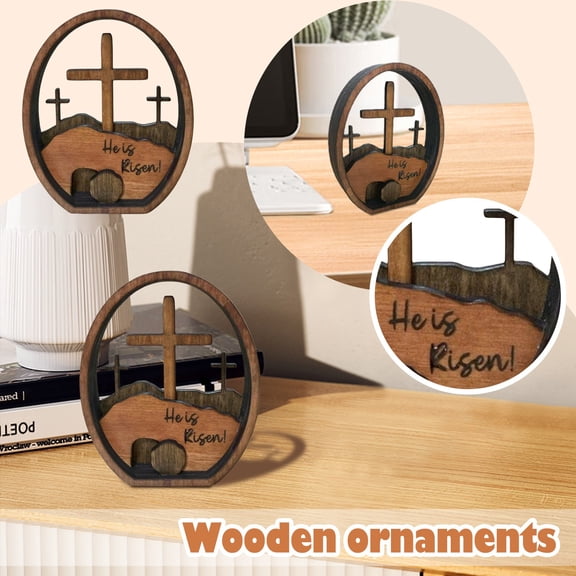 Easter Christian Decorations, He Is Risen Decor Empty Tomb Scene and Cross Decoration Easter Decorations Jesus Nativity Scene for Religious Home office Tabletop Shelf