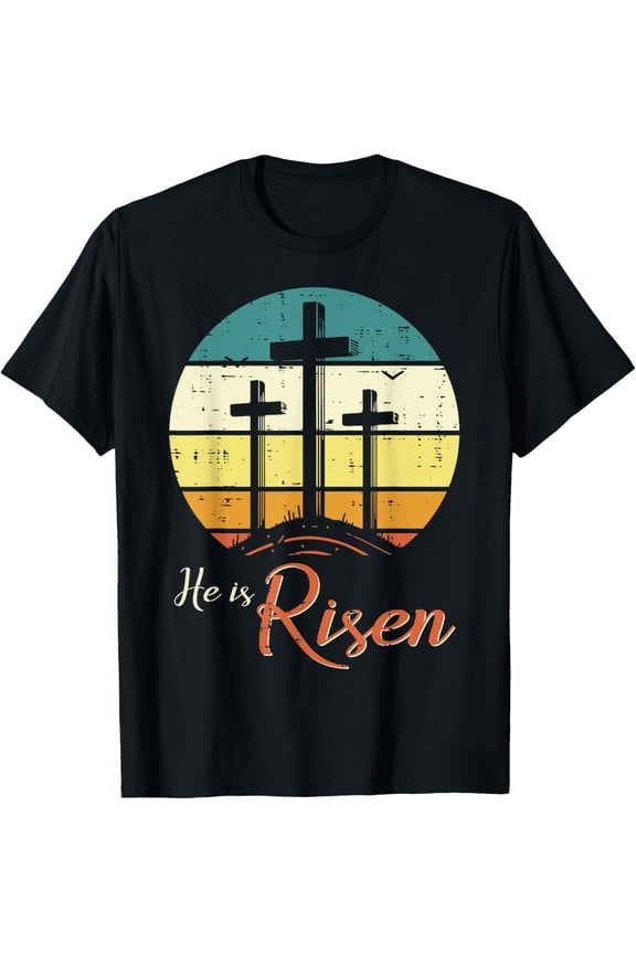 Easter Christian He Is Risen Retro Jesus Cross Women Men Kid T-Shirt TShirt