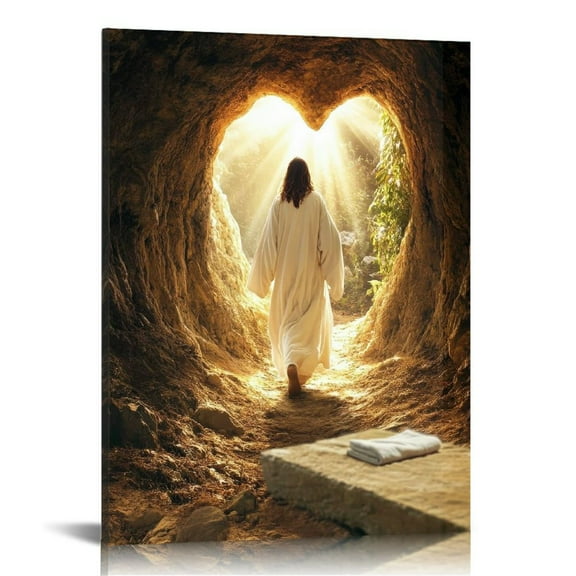 Easter Christian Jesus Wall Art Jesus Leaves the Tomb Canvas Painting Resurrected Savior Leaves the Tomb Posters Prints He Is Risen Pictures for Church Home Bedroom living room Home Wall Decor Framed