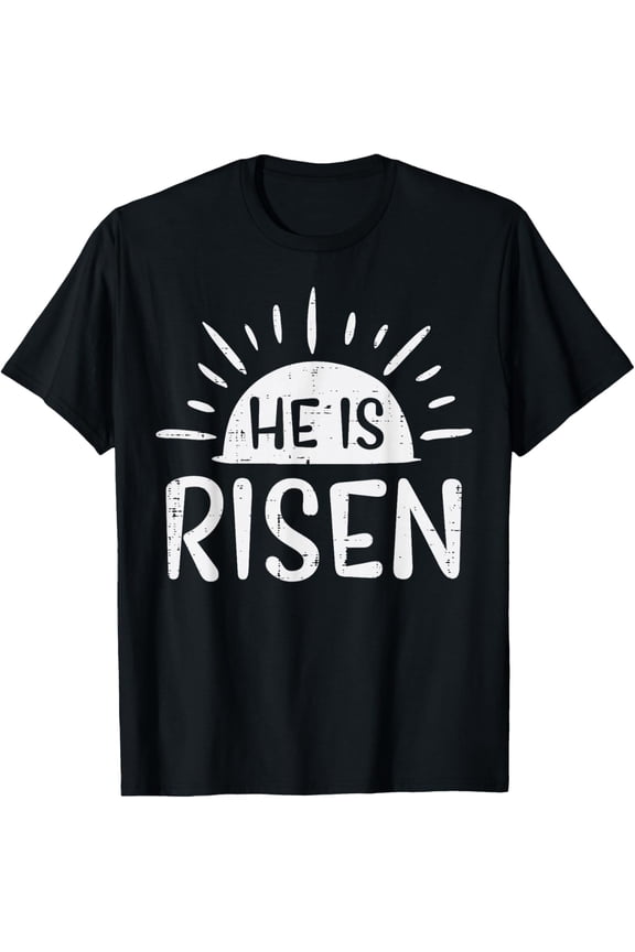 Easter Christian He is Risen Sun Resurrection Men Women Kids T-Shirt Small- 2026 Easter Soft Casual Cotton Short Sleeve T-Shirt Easter Bunny & Eggs Lightweight Graphic Holiday Tee