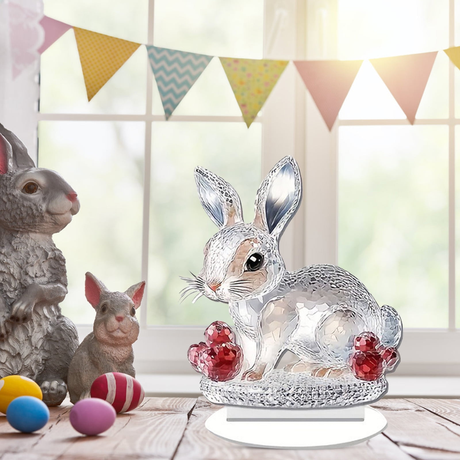 Easter Crystal Rabbit Easter Clear CrystalGlass Rabbit Acrylic 2D Flat BunnyFigurines Table ...