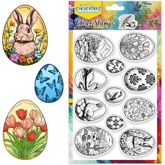 Easter Clear Stamps Realistic Eggs Rabbit Transparent Silicone Stamps Bunny Clear Stamp Spring Seals Silicone Stamps