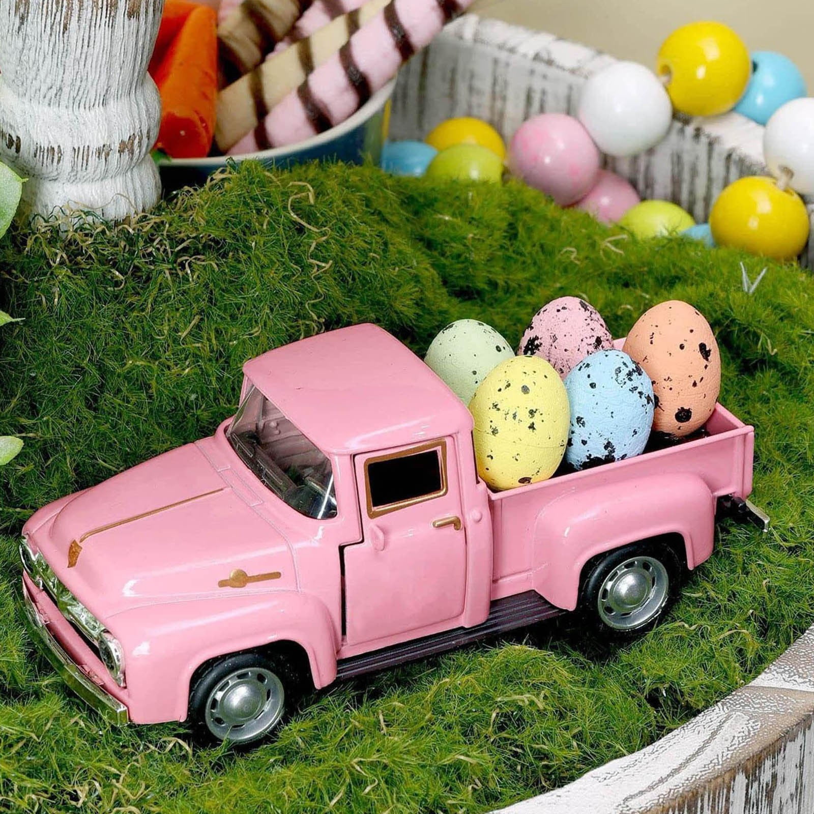 Easter Clearance 2024! CWCWFHZH Easter Happy Decoration Mini Metal Truck Decoration Eggs