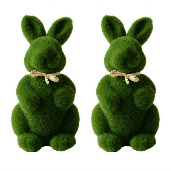 Easter Clearance 2Pcs Easter Bunny Decor Artificial Green Moss Rabbit Flocking Sculpture Cute Fuzzy Flocked Bunny Figurines for Holiday Spring Courtyard Garden Home Party Table Decorations Easter eggs