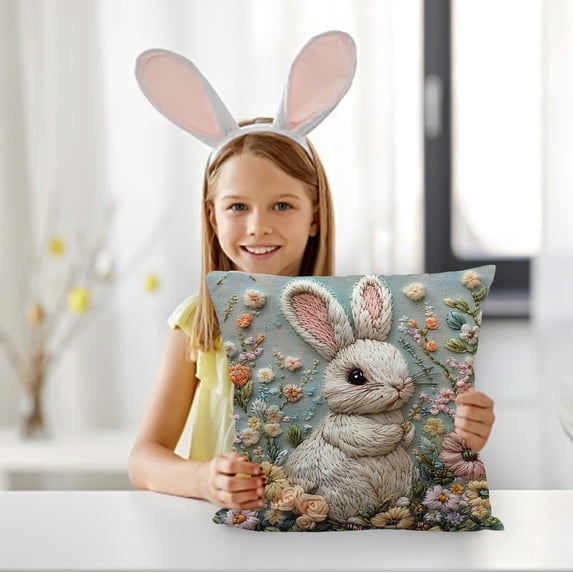 Easter Clearance! YZEGDCH Easter Rabbit Throw Pillow Covers 18x18 Inch Spring Farmhouse Pillow Covers for Spring Farmhouse Decor Easter Gift