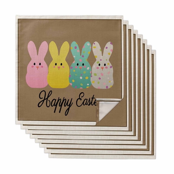 Easter Cloth Napkins, Colorful Bunny Spring Cartoon Cute Rabbits Brown Washable and Reusable Dinner Napkins Set of 8, Table Napkin for Kitchen Party Birthday Wedding Hotel Housewarming 20"x20"