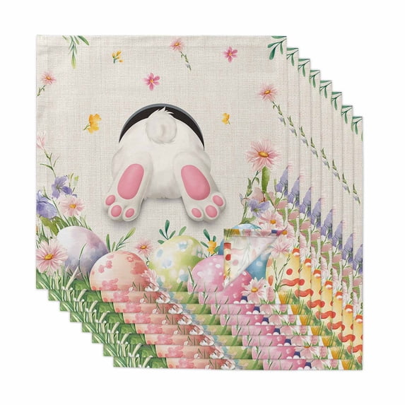 Easter Cloth Napkins, Country Spring Rabbit Feet Eggs Botanical Flowers Washable and Reusable Dinner Napkins Set of 8, Table Napkin for Kitchen Party Birthday Wedding Hotel Housewarming 20"x20"