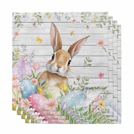 Easter Cloth Napkins, Rustic Spring Bunny Eggs Botanical Grey Wooden Washable and Reusable Dinner Napkins Set of 4, Table Napkin for Kitchen Party Birthday Wedding Hotel Housewarming 20"x20"