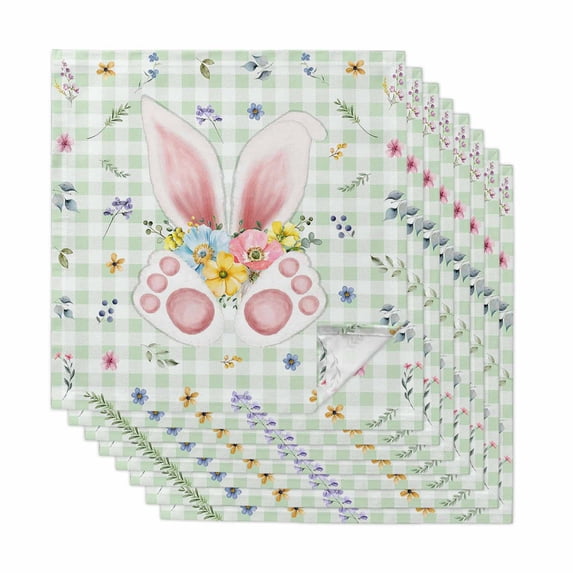 Easter Cloth Napkins, Spring Bunny Ears Feet Flowers Green Plaid Washable and Reusable Dinner Napkins Set of 8, Table Napkin for Kitchen Party Birthday Wedding Hotel Housewarming 20"x20"
