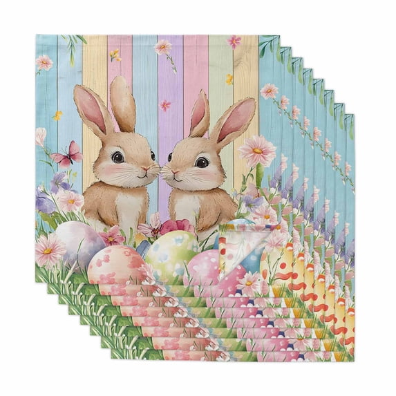 Easter Cloth Napkins, Spring Bunny Eggs Botanical Floral Wooden Grain Washable and Reusable Dinner Napkins Set of 8, Table Napkin for Kitchen Party Birthday Wedding Hotel Housewarming 20"x20"