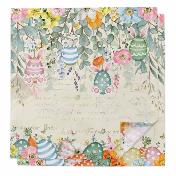 Easter Cloth Napkins, Spring Colorful Eggs Eucalyptus Leaves Floral Washable and Reusable Dinner Napkins Set of 2, Table Napkin for Kitchen Party Birthday Wedding Hotel Housewarming 20"x20"