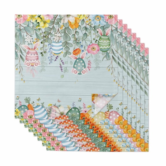 Easter Cloth Napkins, Spring Eggs Eucalyptus Branch Floral Wooden Washable and Reusable Dinner Napkins Set of 8, Table Napkin for Kitchen Party Birthday Wedding Hotel Housewarming 20"x20"