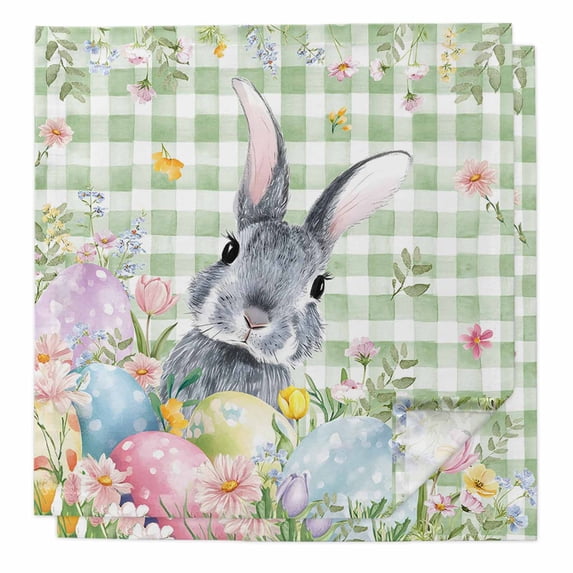 Easter Cloth Napkins, Spring Rabbit Eggs Botanical Floral Green Lattice Washable and Reusable Dinner Napkins Set of 2, Table Napkin for Kitchen Party Birthday Wedding Hotel Housewarming 20"x20"