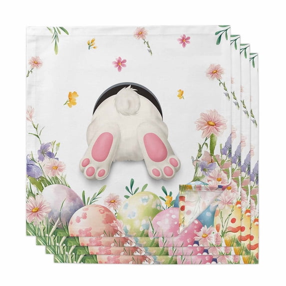 Easter Cloth Napkins, Spring Rabbit Feet Eggs Botanical Blooms Flowers Washable and Reusable Dinner Napkins Set of 4, Table Napkin for Kitchen Party Birthday Wedding Hotel Housewarming 20"x20"