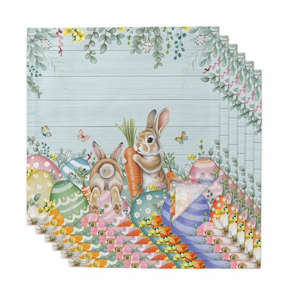 Easter Cloth Napkins, Spring Rabbit Tail Eggs Eucalyptus Leaves Wood Washable and Reusable Dinner Napkins Set of 6, Table Napkin for Kitchen Party Birthday Wedding Hotel Housewarming 20"x20"