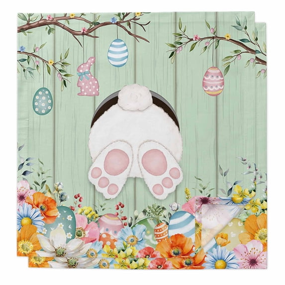 Easter Cloth Napkins, Spring Watercolor Bunny Eggs Wooden Grain Green Washable and Reusable Dinner Napkins Set of 2, Table Napkin for Kitchen Party Birthday Wedding Hotel Housewarming 20"x20"