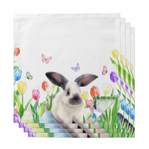 Easter Cloth Napkins, Spring Watercolor Flowers Bunny Butterfly Eggs Washable and Reusable Dinner Napkins Set of 4, Table Napkin for Kitchen Party Birthday Wedding Hotel Housewarming 20"x20"