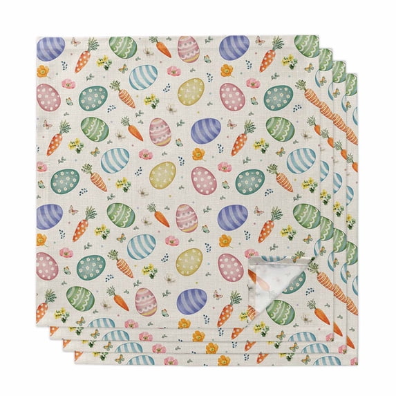 Easter Cloth Napkins, Striped Colorful Eggs Spring Vintage Botanical Washable and Reusable Dinner Napkins Set of 4, Table Napkin for Kitchen Party Birthday Wedding Hotel Housewarming 20"x20"