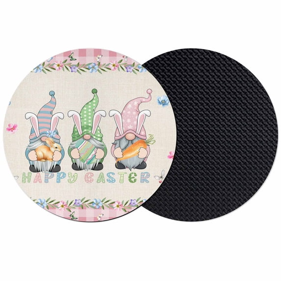 Easter Coasters Set of 2, Absorbent Coasters for Drinks, Country Gnomes Rabbit Colorful Eggs Flowers Treill Coaster for Desk Coffee Table Protection, Home Decor House Warming Gifts 4"