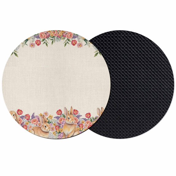 Easter Coasters Set of 2, Absorbent Coasters for Drinks, Farmhouse Rabbits Botanical Rose Flowers Bunny Coaster for Desk Coffee Table Protection, Home Decor House Warming Gifts 4"