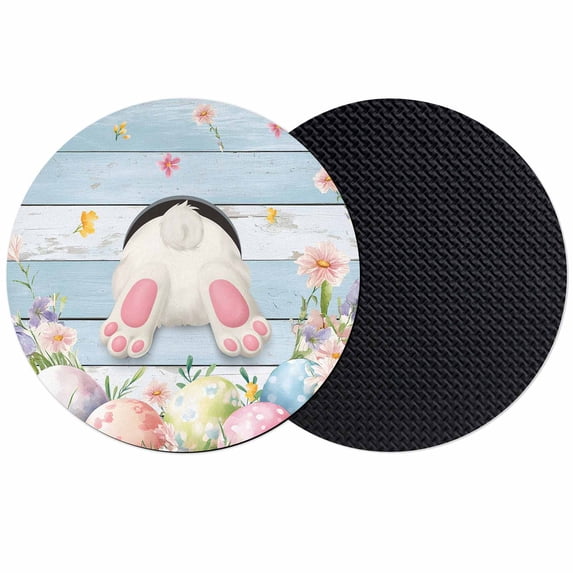 Easter Coasters Set of 2, Absorbent Coasters for Drinks, Spring Bunny Feet Flowers Eggs Blue Wooden Grain Coaster for Desk Coffee Table Protection, Home Decor House Warming Gifts 4"