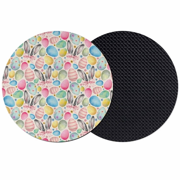 Easter Coasters Set of 2, Absorbent Coasters for Drinks, Spring Colorful Eggs Bunny Flower Plant Beige Coaster for Desk Coffee Table Protection, Home Decor House Warming Gifts 4"