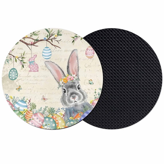 Easter Coasters Set of 2, Absorbent Coasters for Drinks, Spring Grey Bunny Colorful Eggs Tree Butterfly Coaster for Desk Coffee Table Protection, Home Decor House Warming Gifts 4"