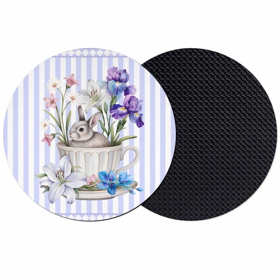 Easter Coasters Set of 2, Absorbent Coasters for Drinks, Spring Rabbit Watercolor Flowers Purple Stripes Coaster for Desk Coffee Table Protection, Home Decor House Warming Gifts 4"