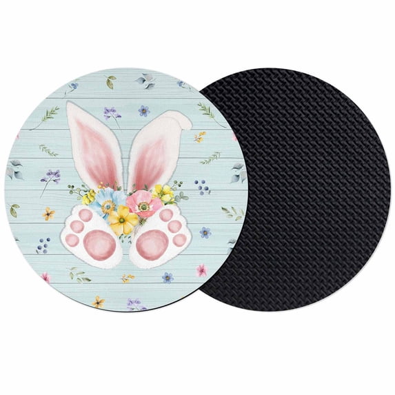 Easter Coasters Set of 2, Absorbent Coasters for Drinks, Spring Rabbits Ears Feet Flowers Wooden Grain Coaster for Desk Coffee Table Protection, Home Decor House Warming Gifts 4"