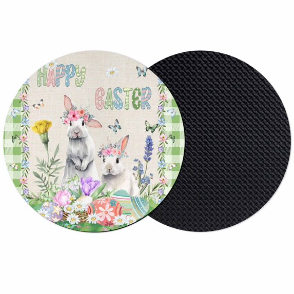 Easter Coasters Set of 2, Absorbent Coasters for Drinks, Spring Rustic Rabbit Botanical Flowers Eggs Plaid Coaster for Desk Coffee Table Protection, Home Decor House Warming Gifts 4"