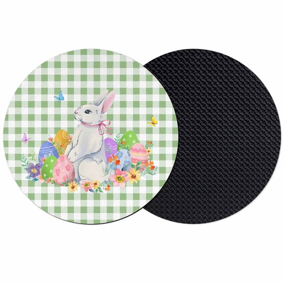 Easter Coasters Set of 2, Absorbent Coasters for Drinks, Spring Watercolor Bunny Eggs Butterflies Green Plaid Coaster for Desk Coffee Table Protection, Home Decor House Warming Gifts 4"