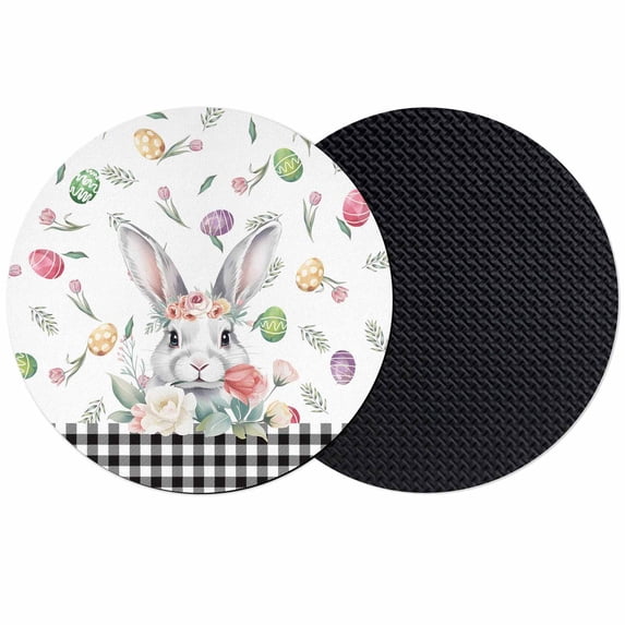 Easter Coasters Set of 2, Absorbent Coasters for Drinks, Spring Watercolor Bunny Eggs Flower Black Plaid Coaster for Desk Coffee Table Protection, Home Decor House Warming Gifts 4"