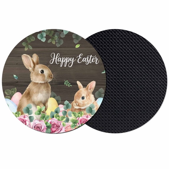 Easter Coasters Set of 2, Absorbent Coasters for Drinks, Spring Watercolor Bunny Eggs Flower Leaf Wood Grain Coaster for Desk Coffee Table Protection, Home Decor House Warming Gifts 4"