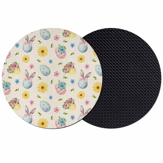 Easter Coasters Set of 2, Absorbent Coasters for Drinks, Spring Watercolor Bunny Eggs Flowers Beige Coaster for Desk Coffee Table Protection, Home Decor House Warming Gifts 4"
