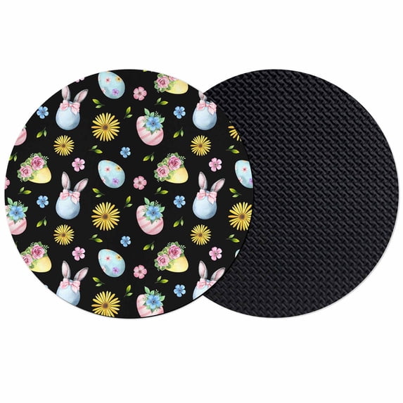 Easter Coasters Set of 2, Absorbent Coasters for Drinks, Spring Watercolor Bunny Eggs Flowers Black Coaster for Desk Coffee Table Protection, Home Decor House Warming Gifts 4"