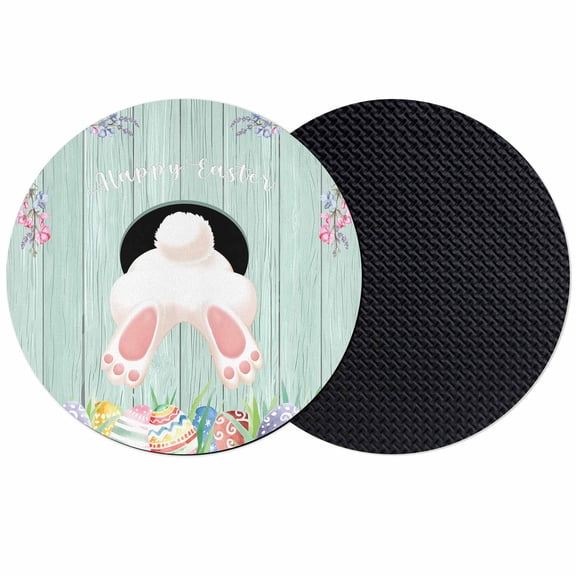 Easter Coasters Set of 2, Absorbent Coasters for Drinks, Turquoise Bunny Eggs Spring Floral Wooden Coaster for Desk Coffee Table Protection, Home Decor House Warming Gifts 4"