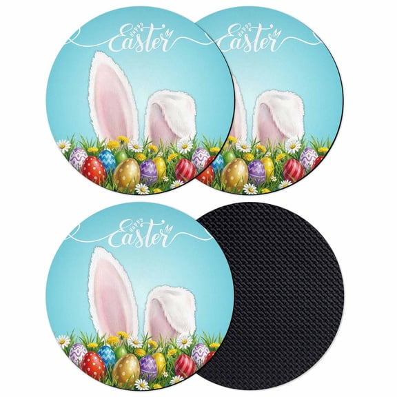 Easter Coasters Set of 4, Absorbent Coasters for Drinks, Bunny Colorful Eggs Spring Floral Botanical Coaster for Desk Coffee Table Protection, Home Decor House Warming Gifts 4"