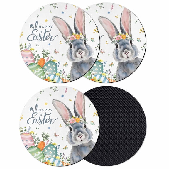 Easter Coasters Set of 4, Absorbent Coasters for Drinks, Easter Grey Bunny Spring Watercolor Eggs Butterflies Coaster for Desk Coffee Table Protection, Home Decor House Warming Gifts 4"