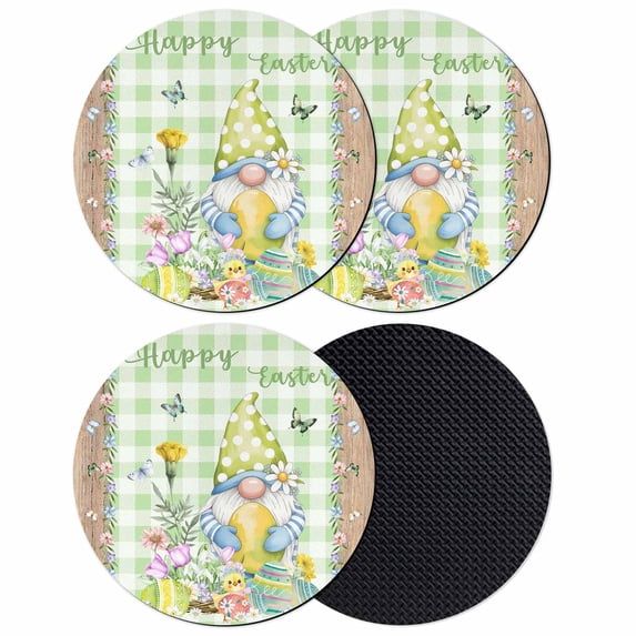 Easter Coasters Set of 4, Absorbent Coasters for Drinks, Gnomes Flowers Duck Eggs Green Lattice Wooden Coaster for Desk Coffee Table Protection, Home Decor House Warming Gifts 4"