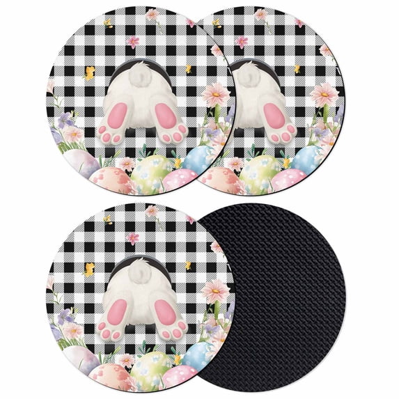 Easter Coasters Set of 4, Absorbent Coasters for Drinks, Spring Bunny Feet Flowers Eggs Black Buffalo Plaid Coaster for Desk Coffee Table Protection, Home Decor House Warming Gifts 4"
