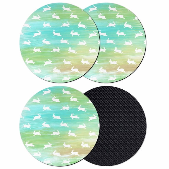 Easter Coasters Set of 4, Absorbent Coasters for Drinks, Spring Bunny Silhouette Blue Green Gradient Coaster for Desk Coffee Table Protection, Home Decor House Warming Gifts 4"
