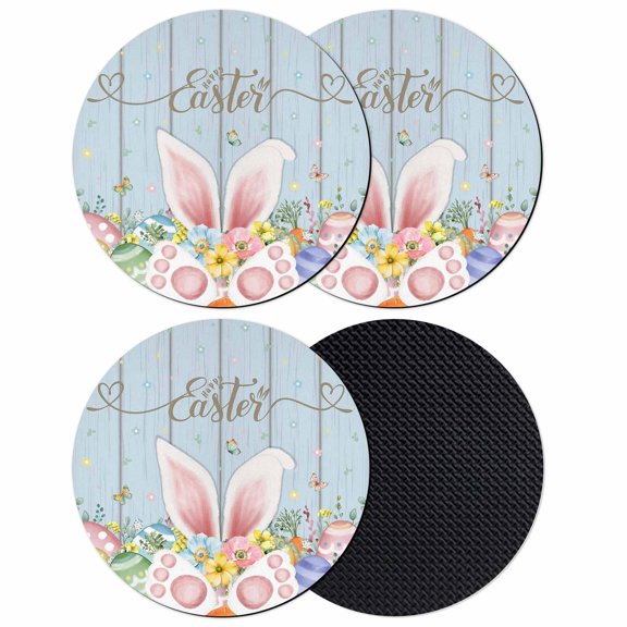 Easter Coasters Set of 4, Absorbent Coasters for Drinks, Spring Eggs Rabbit Ear Flowers Wooden Grain Coaster for Desk Coffee Table Protection, Home Decor House Warming Gifts 4"