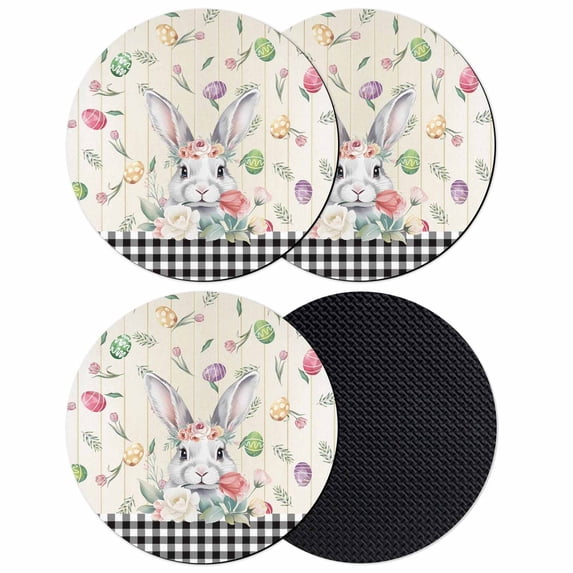 Easter Coasters Set of 4, Absorbent Coasters for Drinks, Spring Farmhouse Bunny Eggs Flower Black Plaid Coaster for Desk Coffee Table Protection, Home Decor House Warming Gifts 4"
