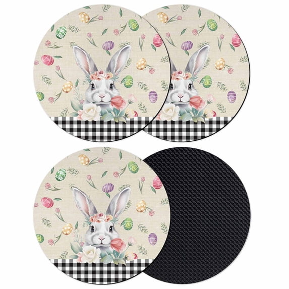 Easter Coasters Set of 4, Absorbent Coasters for Drinks, Spring Farmhouse Retro Bunny Eggs Flower Black Plaid Coaster for Desk Coffee Table Protection, Home Decor House Warming Gifts 4"